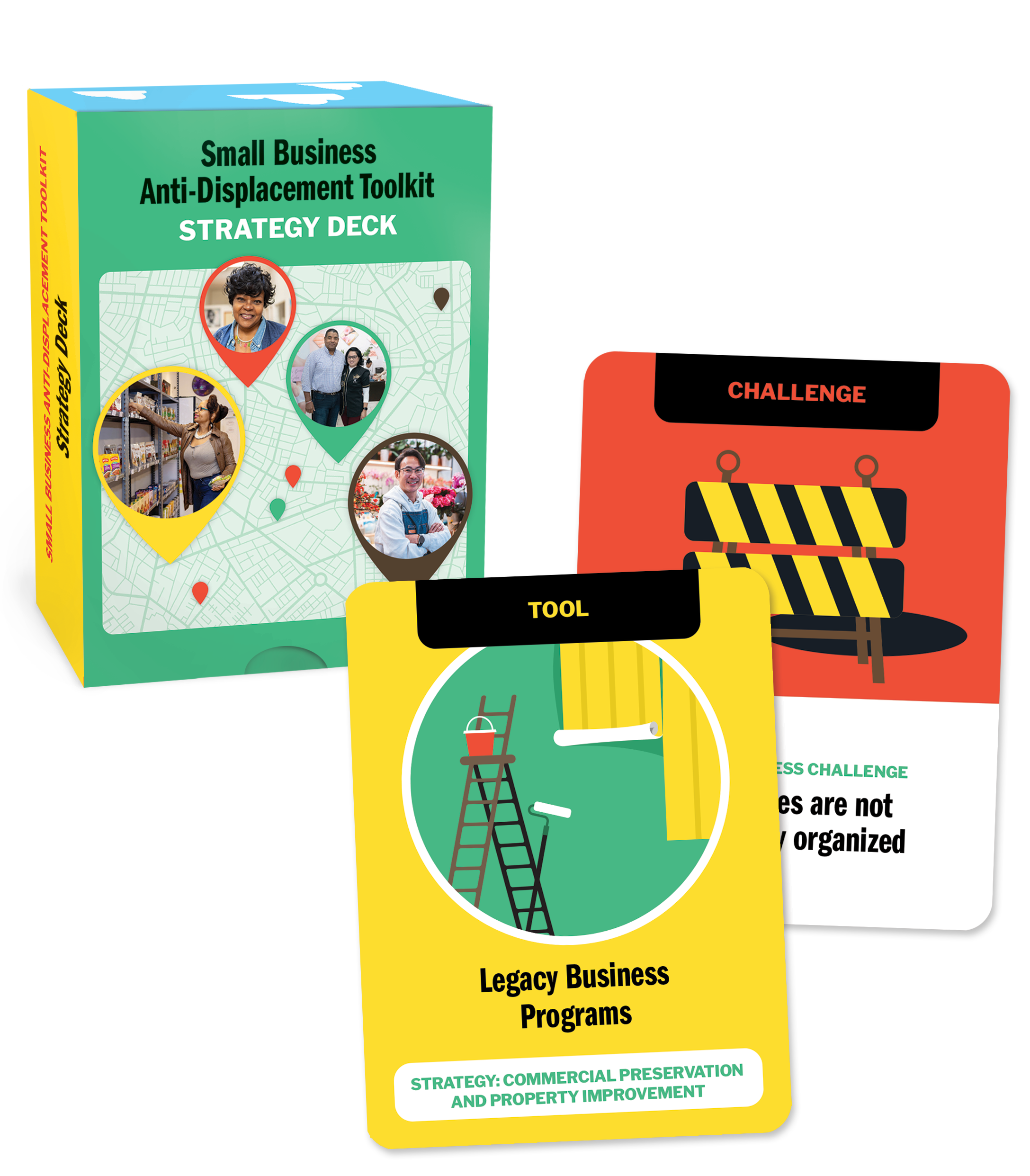 graphic depicting SBAN anti-displacement strategy playing cards